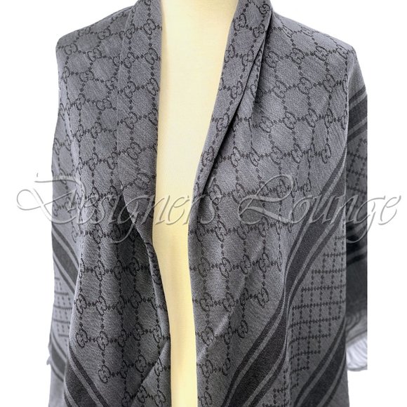 NWT GUCCI Grey GG Survie Monogram GG Scarf Shawl - Picture 6 of 9